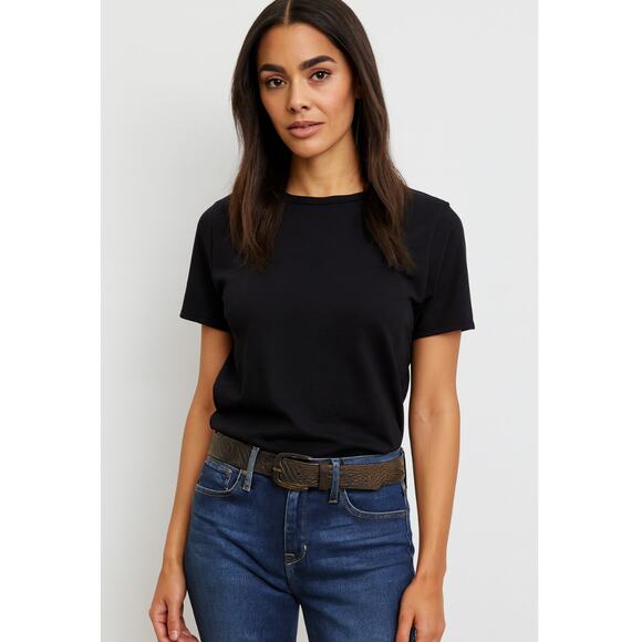 Lucky Brand Black Brown Tooled Embossed Leather Belt Brass Buckle Boho S NEW - Picture 7 of 9